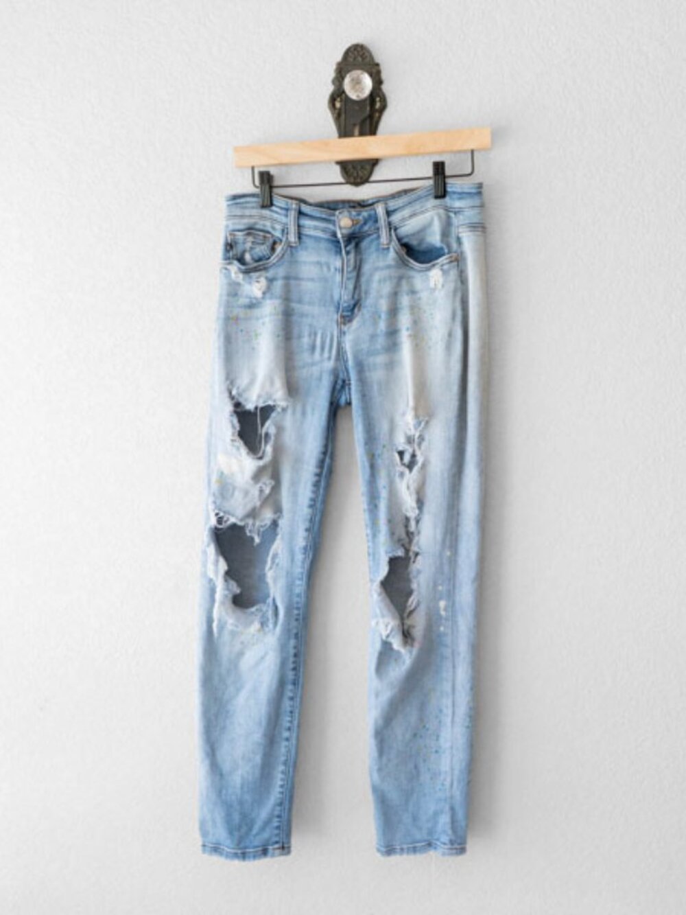 Judy Blue High Rise Boyfriend Jeans Distressed Paint Splatter Size 7/28